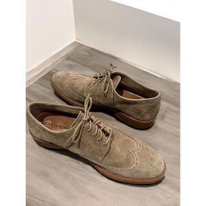 Trask Shoes Mens Wingtip Oxfords Tan Suede Leather Vibram Soles 30-1700 Size 11M